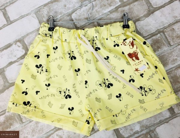 Заказать онлайн в интернет-магазине женские желтые шорты из хлопка с принтом Микки Маус