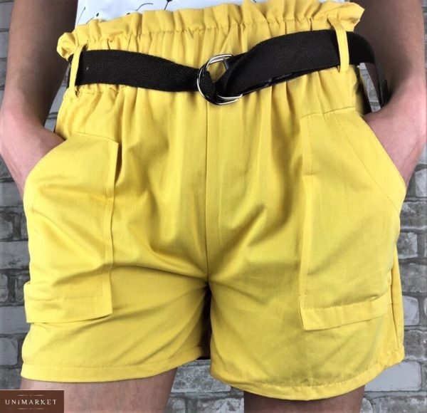 Заказать онлайн женские шорты на завышенной талии с поясом в Украине желтые