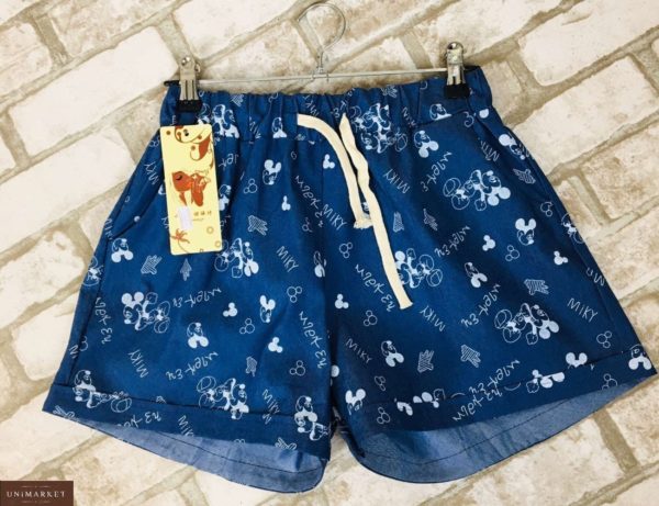 Купить синие женские шорты из хлопка с принтом Микки Маус по доступной цене