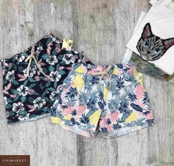 Купить женские шорты из хлопка с принтом (камуфляж, пальмы) разноцветные по низким ценам