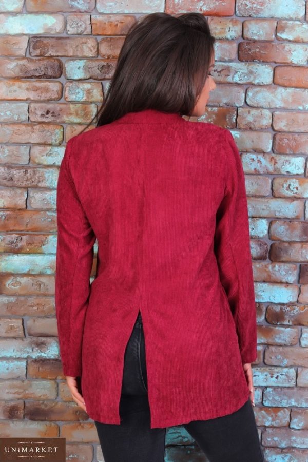 Заказать онлайн бордовый женский вельветовый пиджак свободного кроя (размер 42-52) в Украине