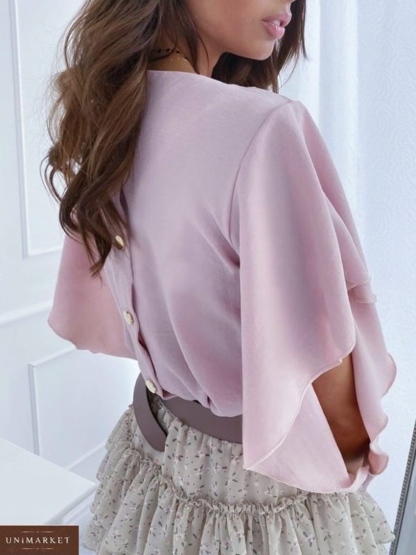 Заказать розовую женскую нежную блузку-бабочку с пуговицами на спине по низкой цене
