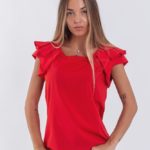 Приобрести красную женскую легкую блузку с коротким оригинальным рукавом (размер 42-56) по низким ценам
