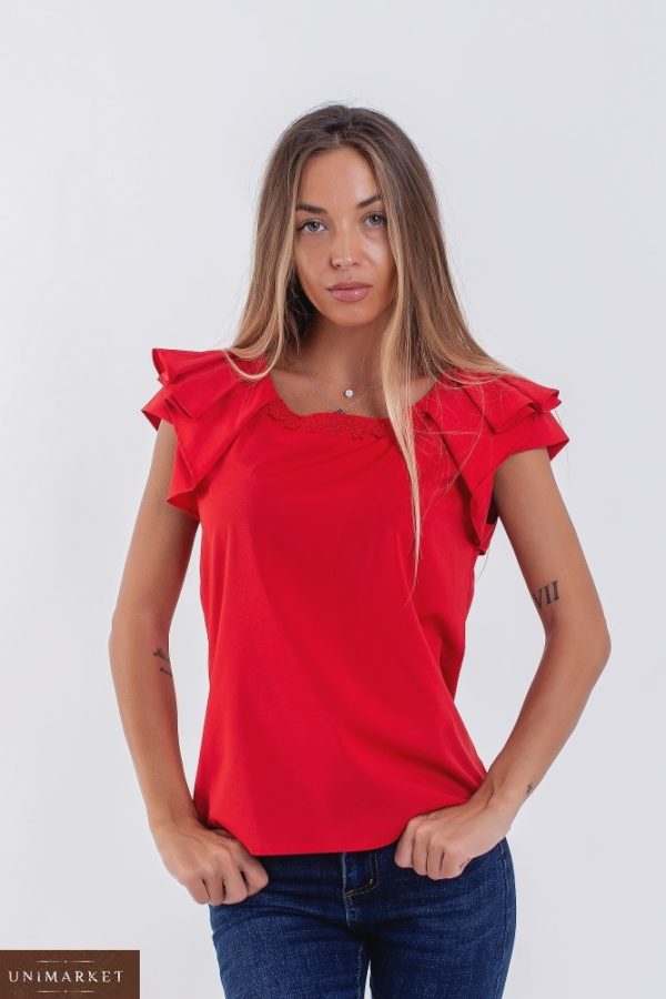 Приобрести красную женскую легкую блузку с коротким оригинальным рукавом (размер 42-56) по низким ценам