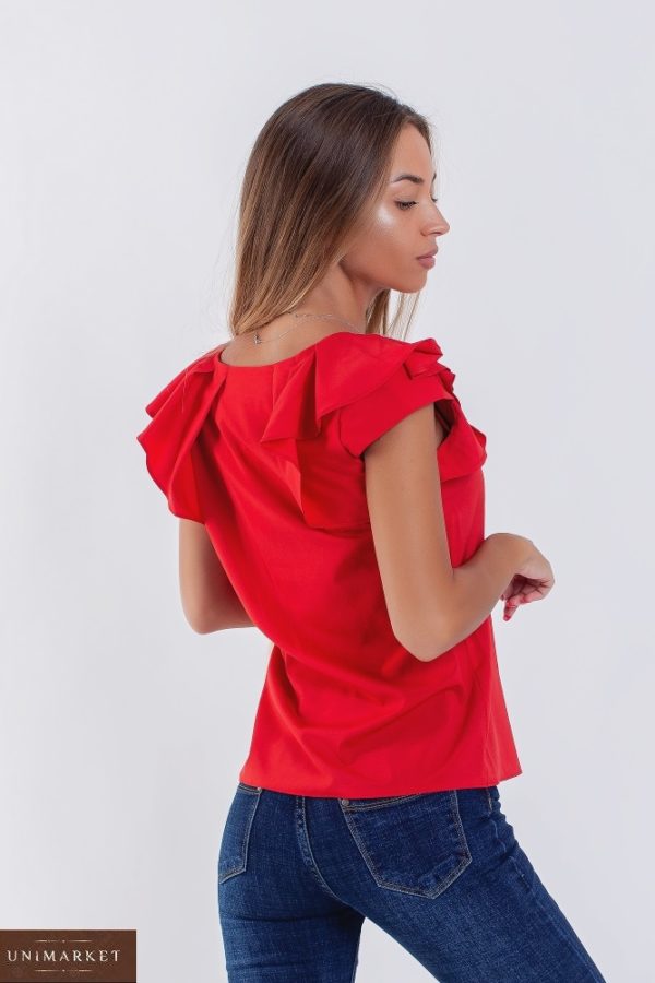 Замовити червону жіночу легку блузку з коротким оригінальним рукавом (розмір 42-56) в Україні