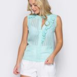 Придбати м'ятну жіночу легку блузку з шифону з рюшами (розмір 42-50) недорого
