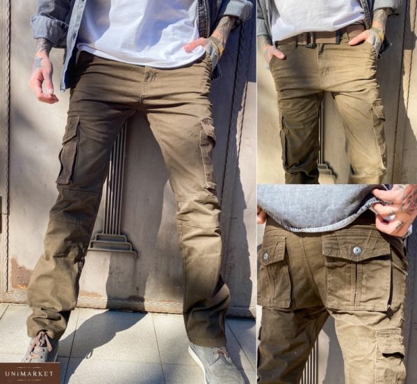 Заказать коричневые мужские брюки карго с накладными карманами (размер 30-38) в Украине