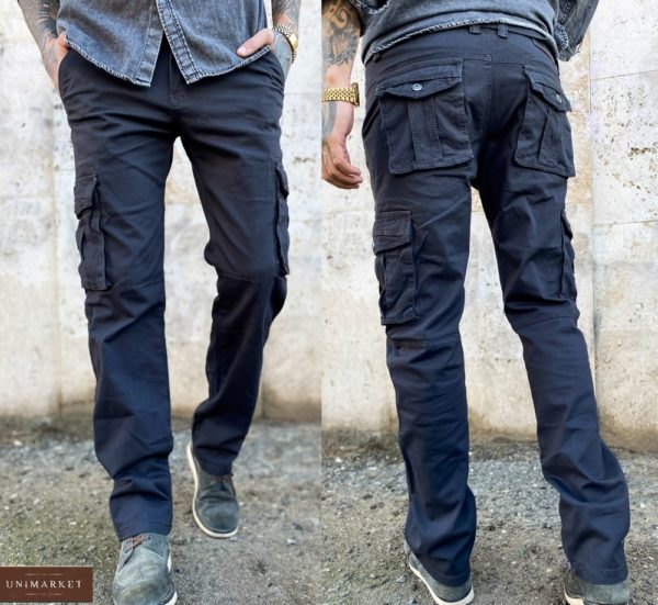 Придбати сині чоловічі штани карго з накладними кишенями (розмір 30-38) онлайн