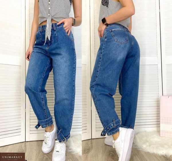 Купить онлайн женские джинсы-баллоны с высокой талией синие недорого