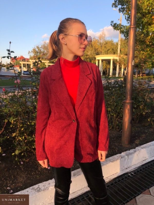 Купити дешево бордовий жіночий вельветовий піджак вільного крою (розмір 42-52) в Одесі, Харкові