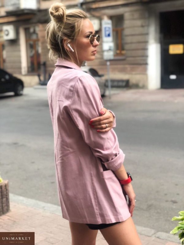 Заказать розовый женский льняной пиджак с карманами в Одессе, Киеве недорого