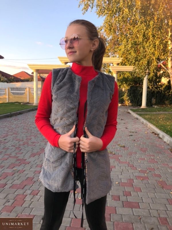 Заказать недорого женскую серую жилетку из эко меха на завязках (размер 36-52) в Одессе