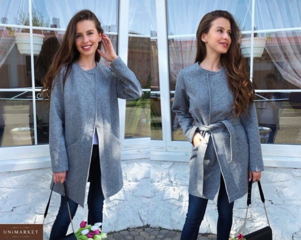 Купити сірий жіночий теплий кардиган з поясом без застібки (розмір 42-48) в Одесі