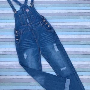 Купити синій жіночий джинсовий комбінезон з потертостями в Україні