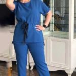 Замовити онлайн синій жіночий легкий брючний костюм на зав'язці (розмір 50-56) в Києві, Дніпрі, Одесі