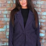 Придбати синій жіночий вельветовий піджак вільного крою (розмір 42-52) в Україні