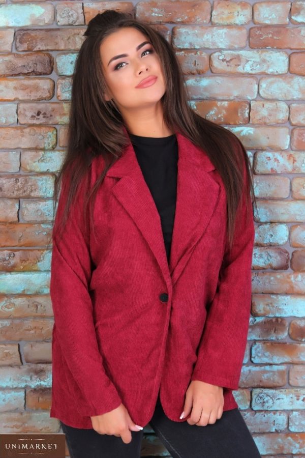 Приобрести на подарок женский вельветовый пиджак свободного кроя (размер 42-52) бордовый дешево