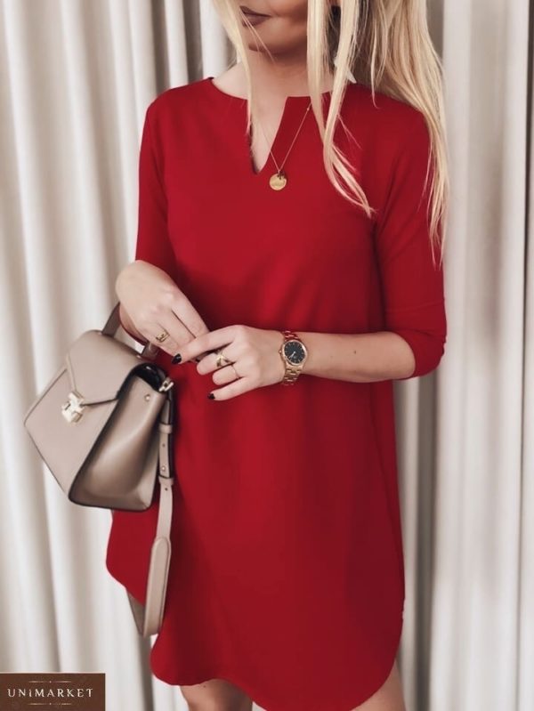Замовити червоне жіноче базове плаття вільного крою з рукавом 3/4 в Одесі