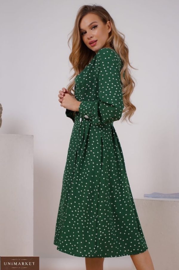 Придбати зелене жіноче плаття в горошок на запах з гудзиками (розмір 42-48) вигідно