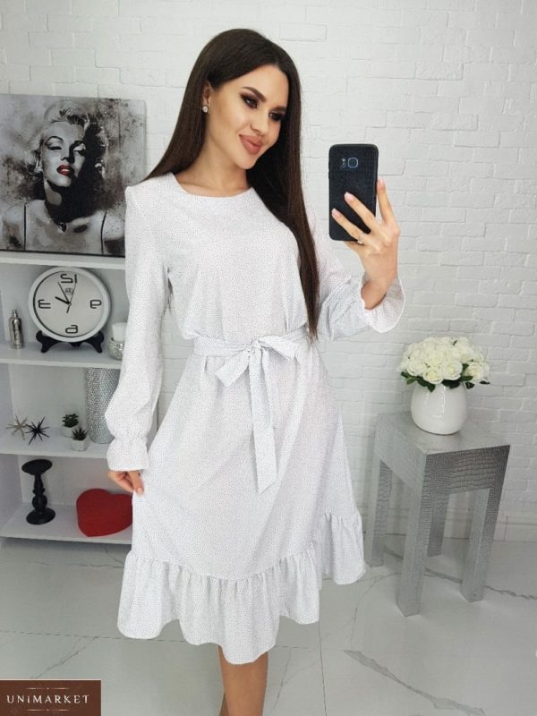 Купить белое женское принтованное платье с длинным рукавом (размер 42-48) в Харькове, Одессе, Львове