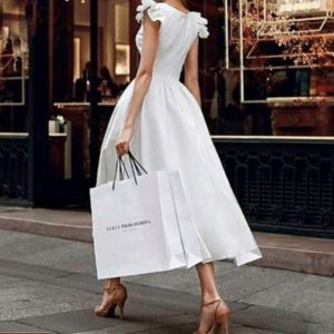 Купити жіночу біле плаття міді з бавовни з пишною спідницею (розмір 42-48) недорого