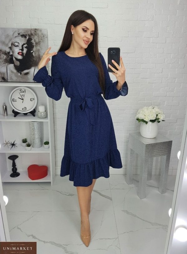 Замовити синє жіноче принтоване плаття з довгим рукавом (розмір 42-48) недорого