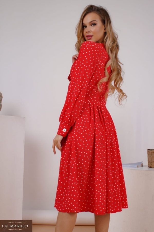 Приобрести красное женское платье в горошек на запах с пуговицами (размер 42-48) по низким ценам