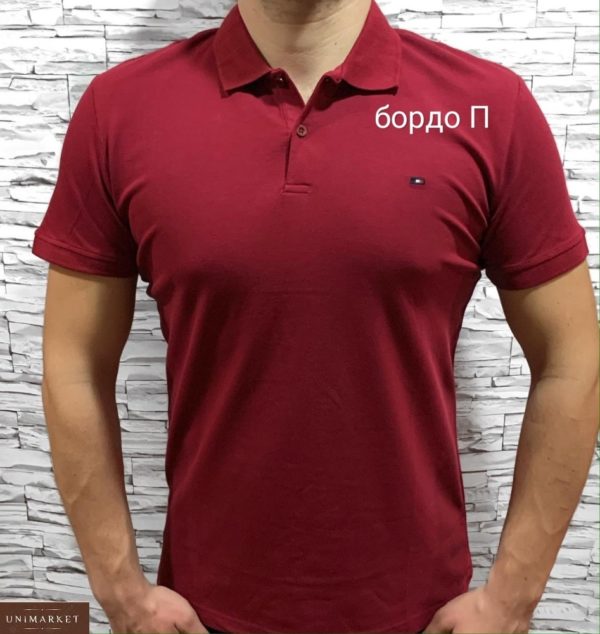 Купити бордову чоловічу базову футболку поло з бавовни (розмір 46-54) недорого