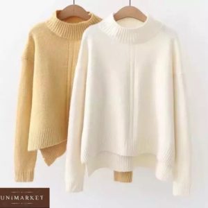 Замовити жовтий, білий жіночий короткий светр з коміром-стійкою в Україні