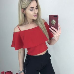 Купити онлайн червоний жіночий топ з відкритими плечима на бретельках в інтернет-магазині