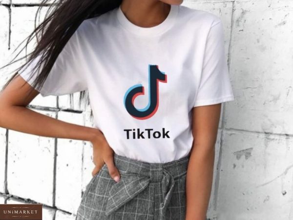 Заказать белую женскую футболку с принтом Tik Tok в Киеве, Харькове