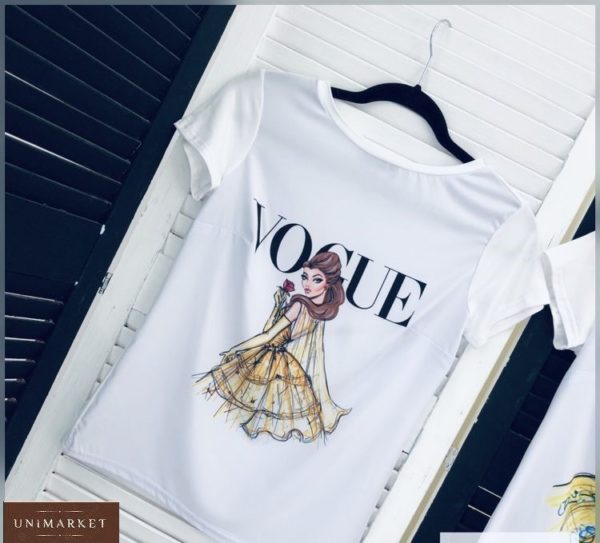 Замовити онлайн Белль білу жіночу футболку Vogue з принцесами Disney по знижці