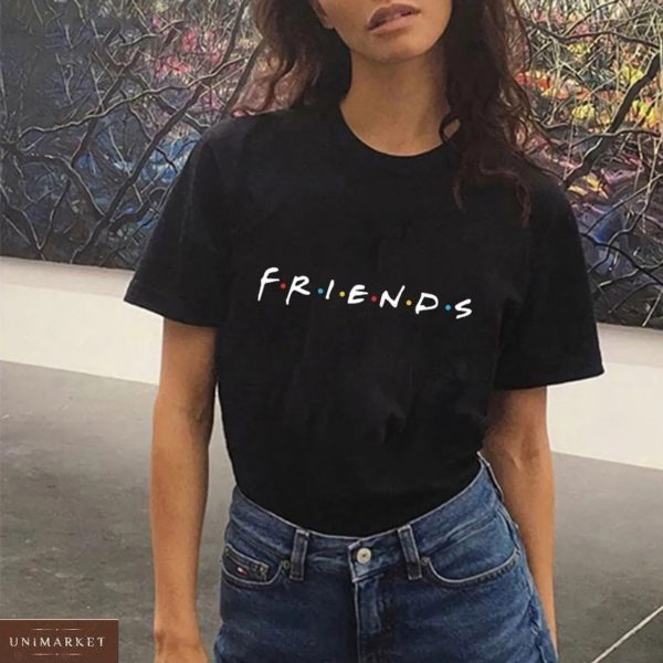 Замовити чорну жіночу бавовняну футболку з написом Friends в Україні