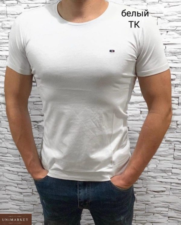 Купить по скидкам белую мужскую базовую футболку с круглым вырезом (размер 48-54)