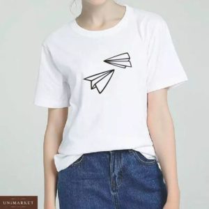 Придбати білу жіночу вільну футболку з паперовими літаками в Одесі, Харкові, Дніпрі
