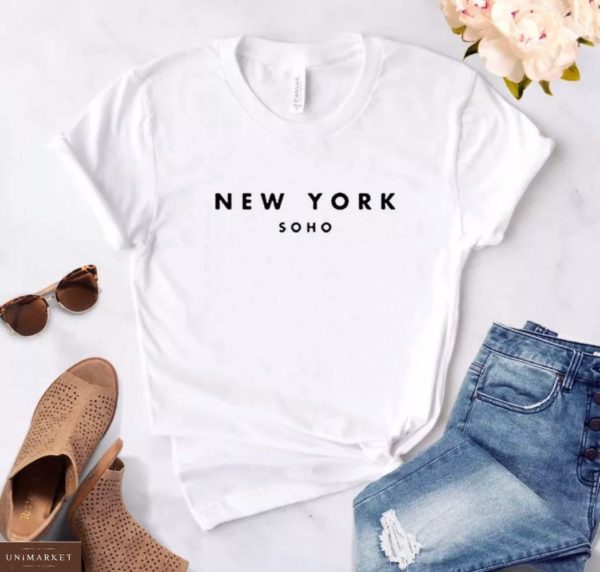 Приобрести белую женскую футболку с надписью New York в интернет-магазине