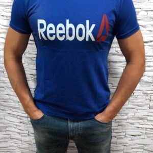 Заказать синюю мужскую футболку Reebok с круглым вырезом (размер 46-54) со скидкой