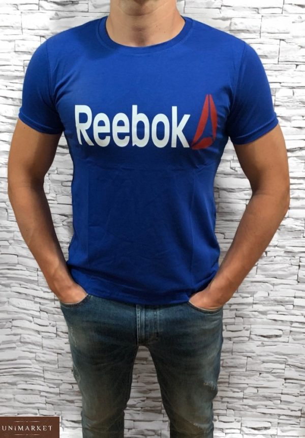 Заказать синюю мужскую футболку Reebok с круглым вырезом (размер 46-54) со скидкой
