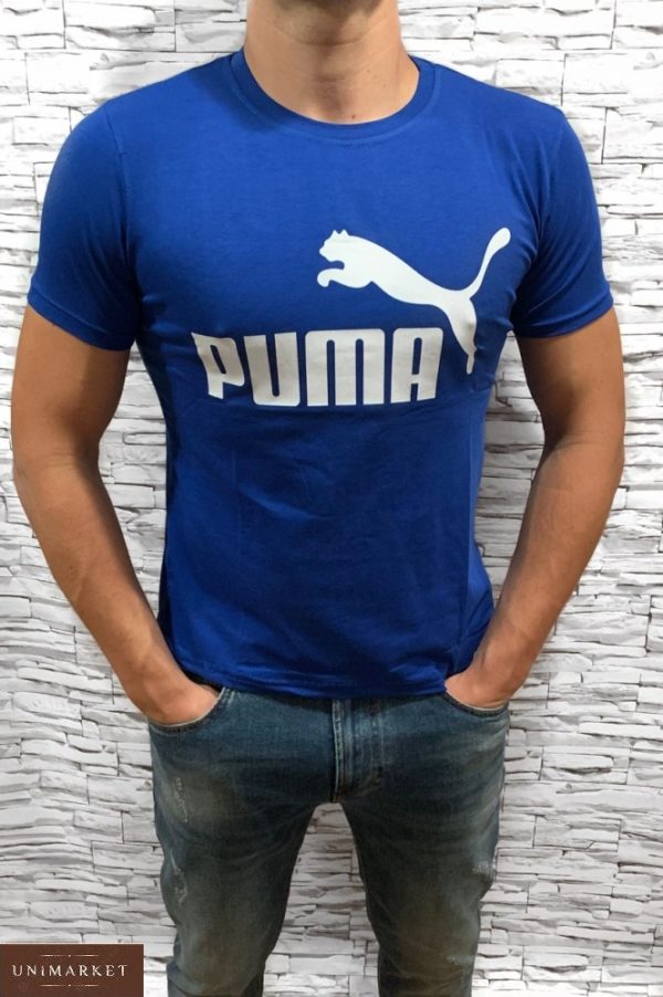 Приобрести синюю мужскую футболку Puma с круглым вырезом (размер 46-54) недорого
