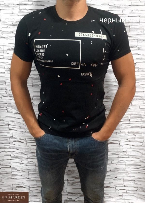 Приобрести черную мужскую футболку с принтом из хлопка (размер 48-54) в Украине