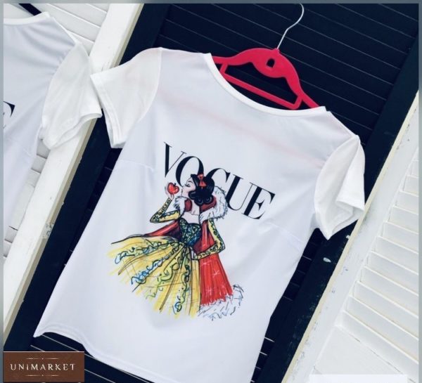 Купити онлайн Білосніжку жіночу футболку Vogue з принцесами Disney білу недорого