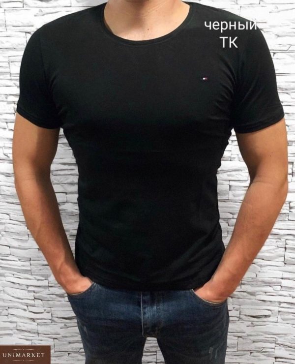Приобрести черный мужскую базовую футболку с круглым вырезом (размер 48-54) недорого
