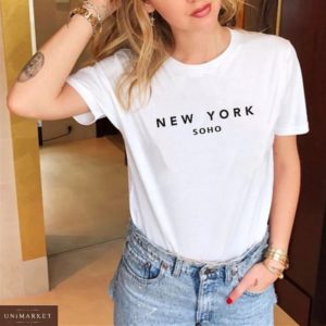 Заказать белую женскую футболку с надписью New York по низким ценам