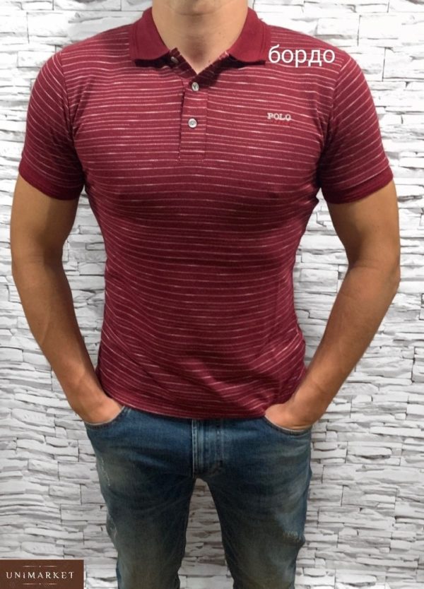 Заказать бордовую мужскую полосатую футболку поло (размер 46-54) выгодно