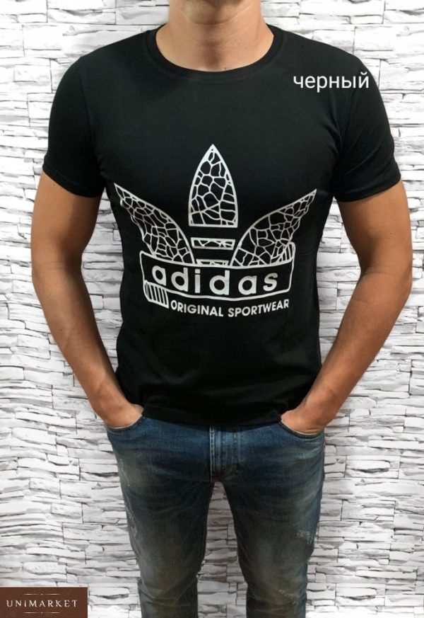 Купити чорну чоловічу футболку з емблемою Adidas з круглим вирізом (розмір 46-54) у Львові, Харкові, Дніпрі