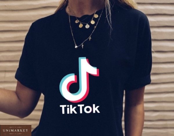 Купить онлайн черную женскую футболку с принтом Tik Tok в Одессе. Львове. Днепре