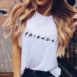 Замовити онлайн білу жіночу бавовняну футболку з написом Friends за низькими цінами