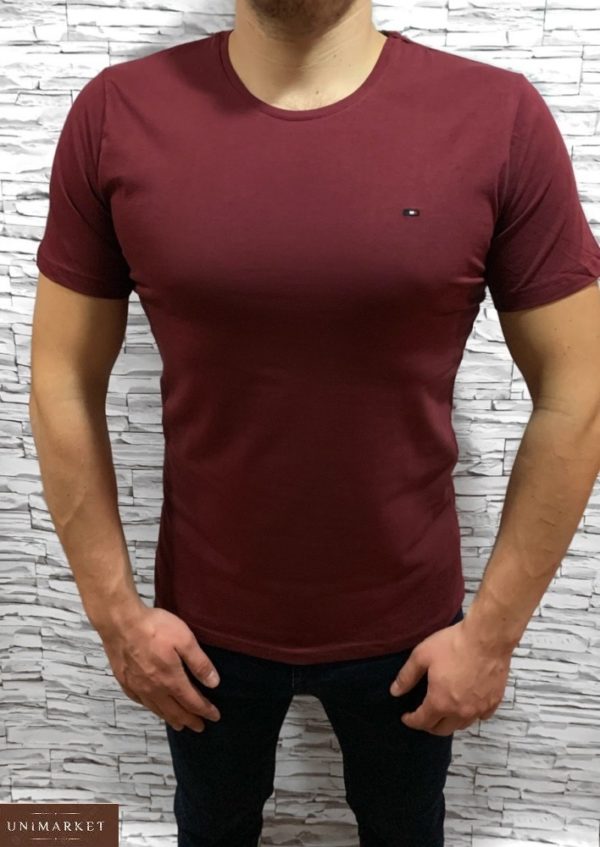Замовити в інтернет-магазині бордову чоловічу базову футболку з круглим вирізом (розмір 48-54) в Україні