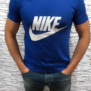 Замовити синю чоловічу футболку з написом Nike з круглим вирізом (розмір 46-54) в Україні