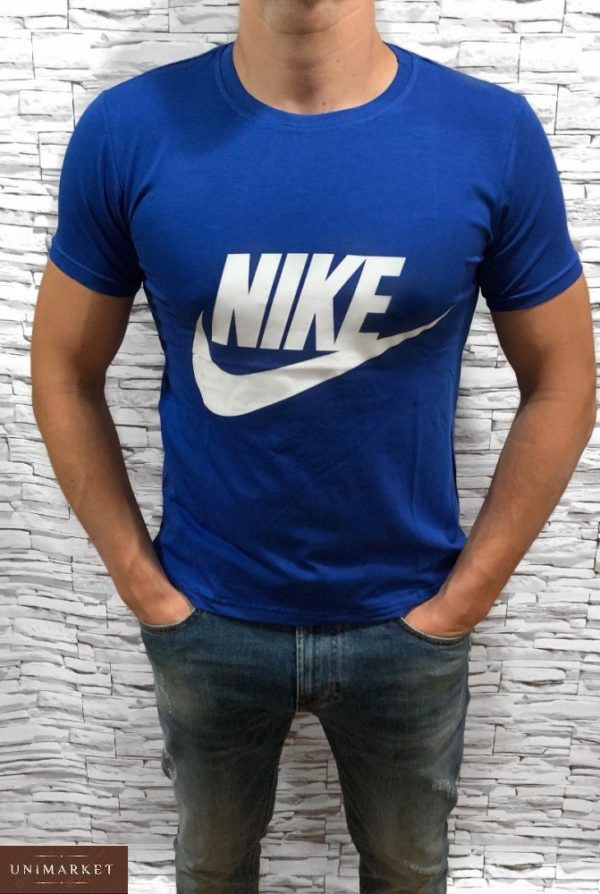 Заказать синюю мужскую футболку с надписью Nike с круглым вырезом (размер 46-54) в Украине